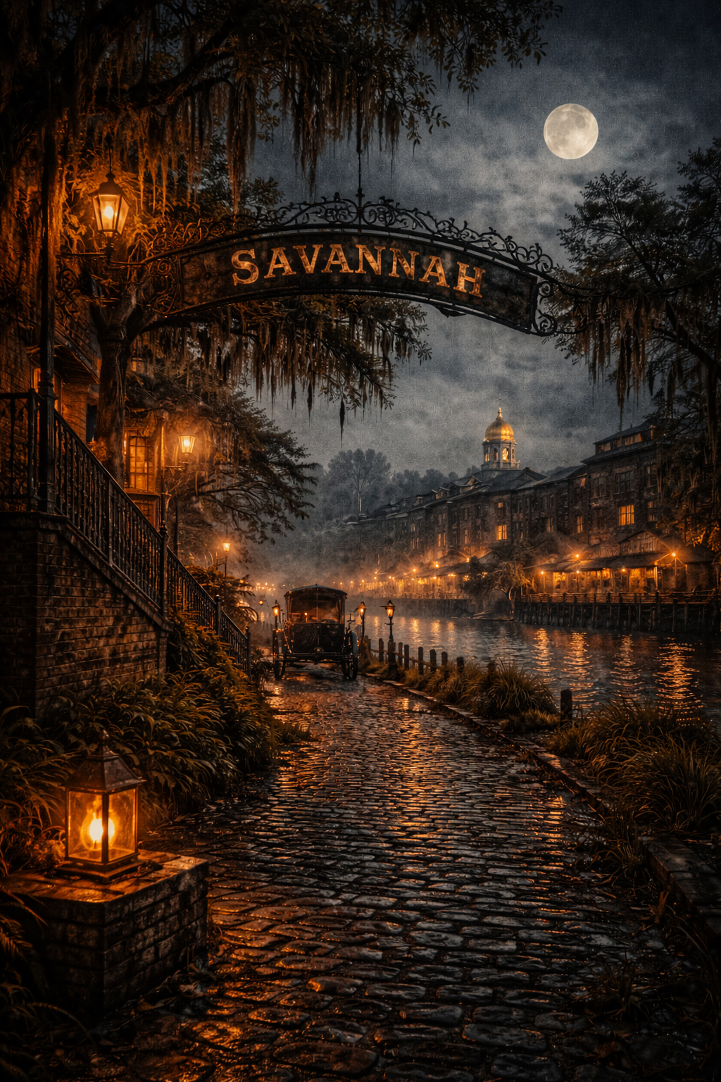 Savannah ghost tour at night